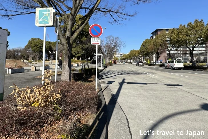 大津通「名城公園南」から「名城公園」：名古屋城周辺の路上駐車可能な道路と曜日(2)