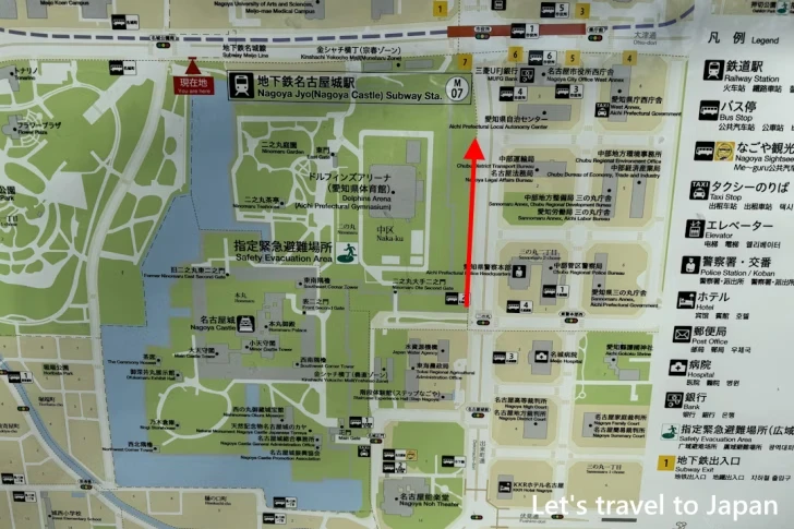 出来町通「二の丸」から「市役所」：名古屋城周辺の路上駐車可能な道路と曜日(1)